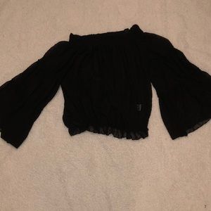 Off the shoulder sheer bell sleeve top